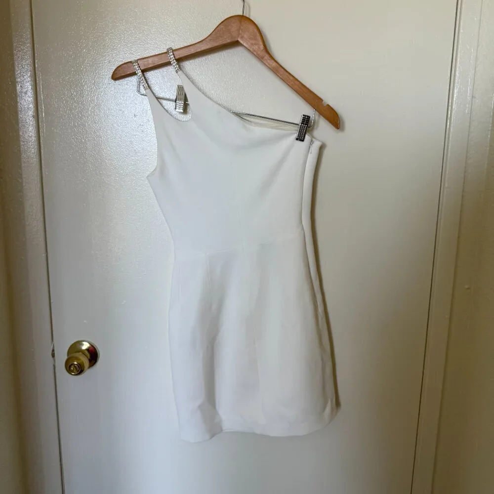 David Koma White One Shoulder Crystal Embellished Mini Bodycon Dress US 2​​​​